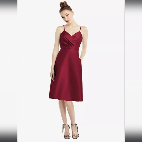 Alfred Sung Draped Faux Wrap Cocktail Dress With Pockets In Blush Style … - Picture 3 of 10